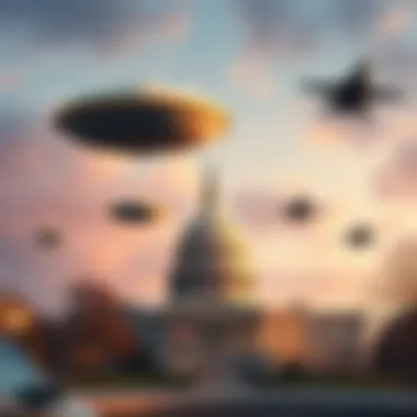 Army specialists observe egg-shaped UAPs flying over the Capitol Building with jets chasing them.