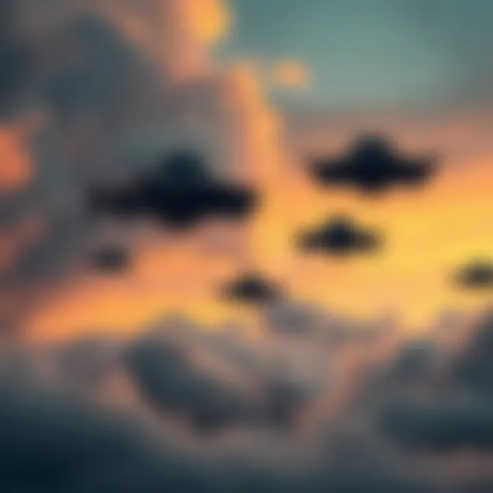 Unidentified Aerial Phenomena hovering in a cloudy sky during dusk.