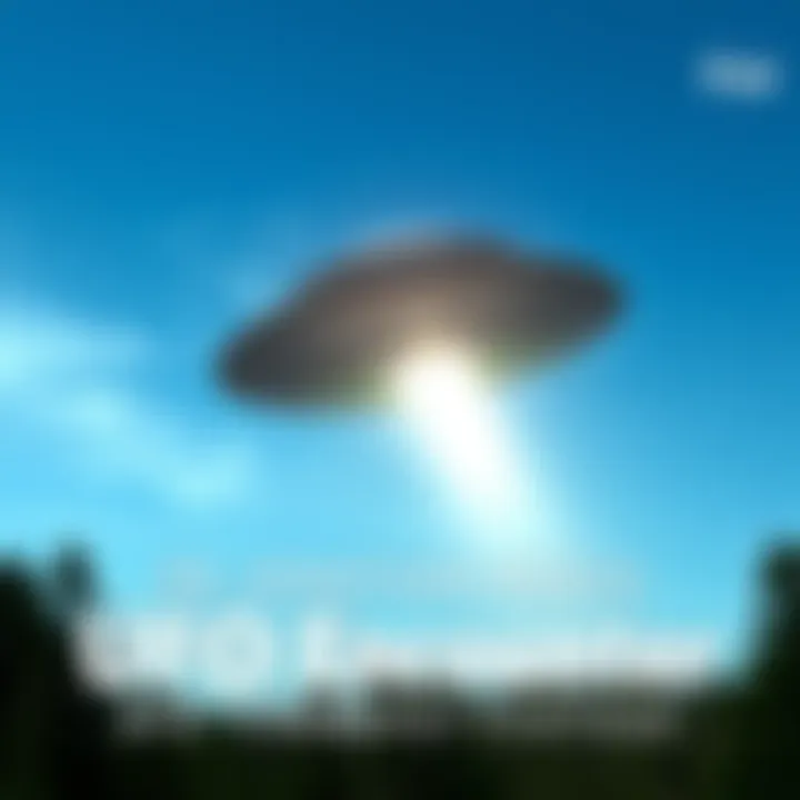 A still from Dr. Jonathan Reed's 1996 alien encounter video showing a bright UFO in the sky with a forest below.