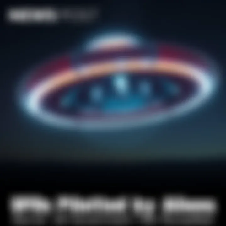 A flying saucer in the night sky with a visible alien pilot inside
