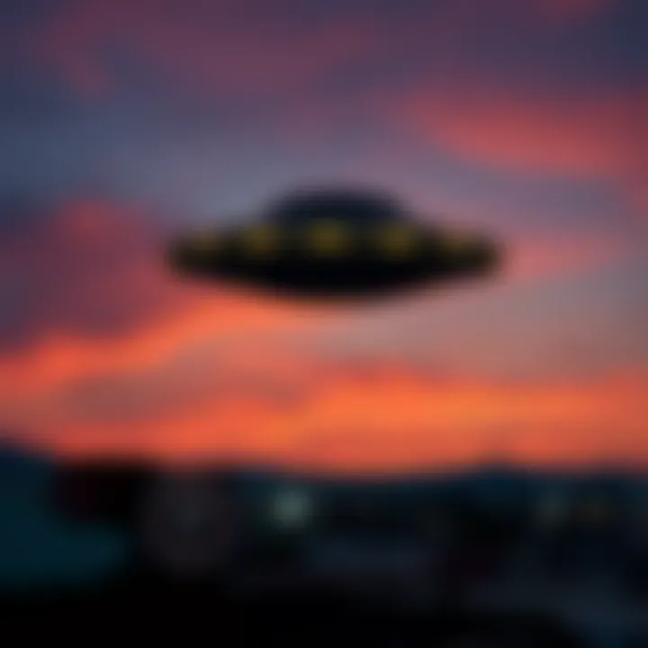 A UFO hovering in the sky above Culver City, resembling an ancient mural, captured from a Nikon P1000 camera.
