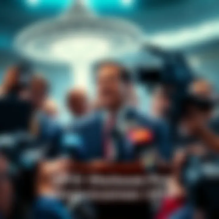 A key advisor to Senator Marco Rubio speaks at a press conference about upcoming UFO disclosures, surrounded by reporters and cameras.