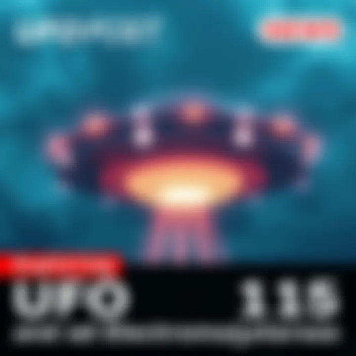 UFO with glowing Element 115 A futuristic UFO hovering silently with a glowing core representing Element 115 and electromagnetic waves around it