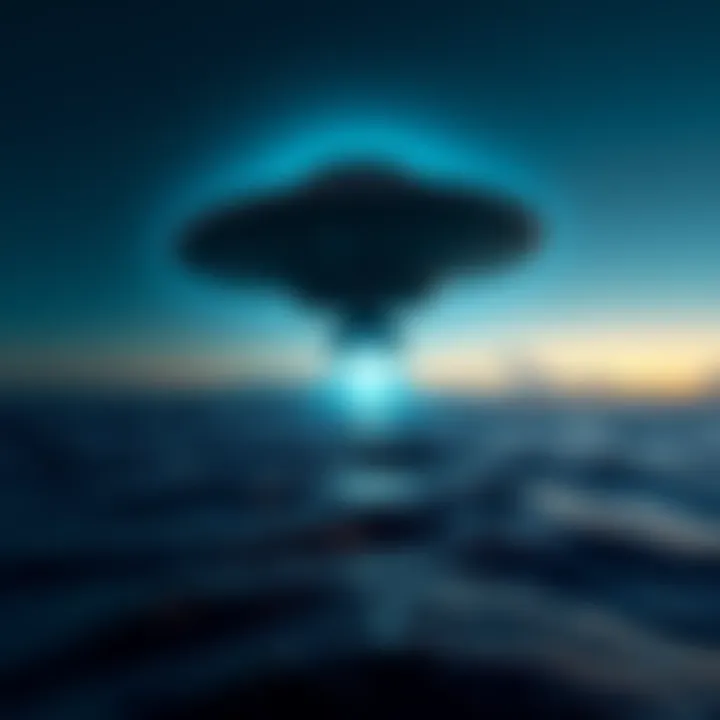 A large black UFO rises from the water near Réunion Island, witnessed by a family.