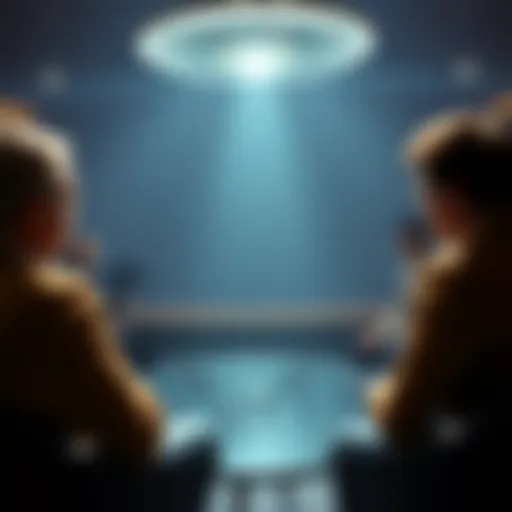 A UFO expert shares insights on alien coverup, highlighting connections to Spielberg's Disclosure Day in a discussion setting.