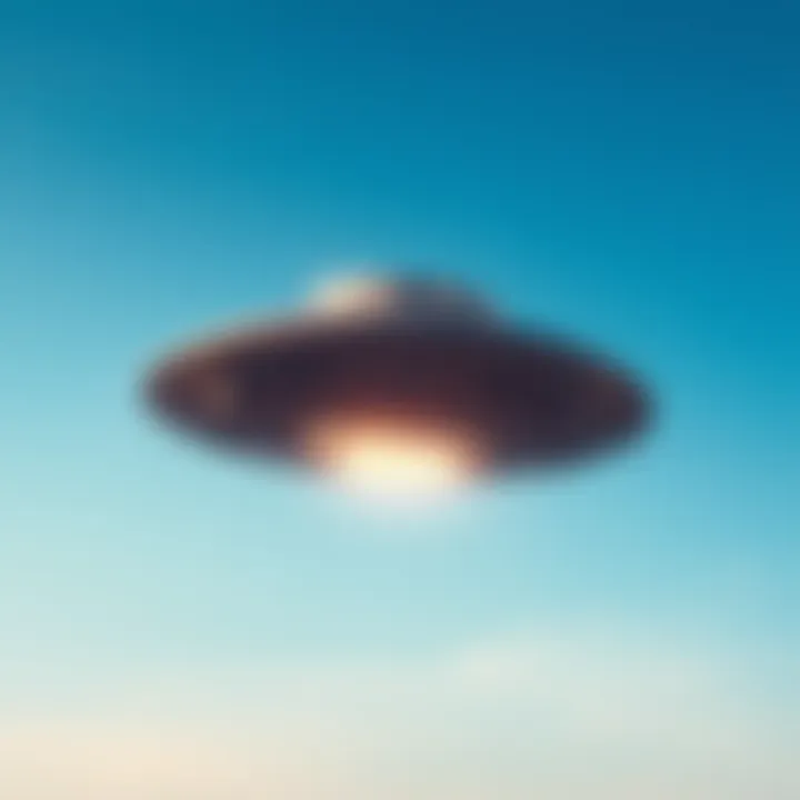 A UFO flying in a clear blue sky, hinting at upcoming disclosures about extraterrestrial life.