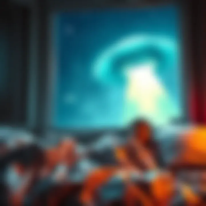 UFO Invasion Dream Scene A person waking up startled, with a vivid image of a UFO hovering outside their window in a starry night sky