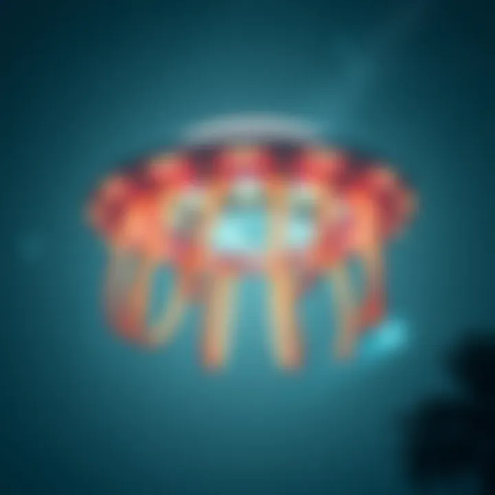 UFO as a Living Organism A glowing, organic-looking UFO with tentacle-like appendages in a starry sky, suggesting it may be a living entity.