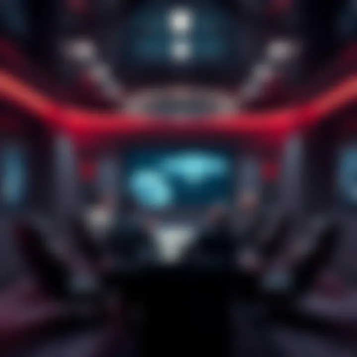 A group of officials discuss UFOs in a secure meeting room, with charts and a screen displaying aerial images, creating a serious atmosphere around unidentified aerial phenomena.