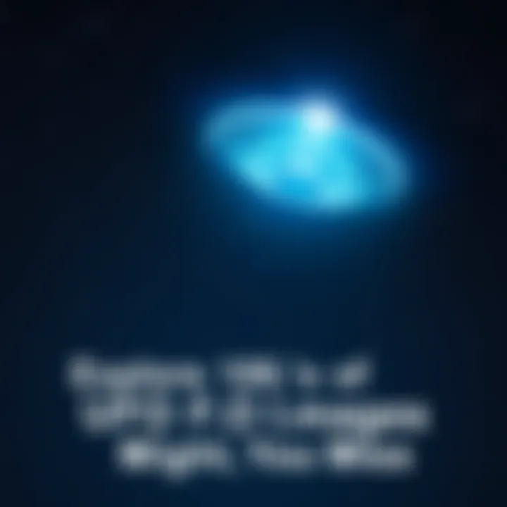 UFO in Night Sky A bright, unidentified flying object hovering in a dark night sky with stars around it.
