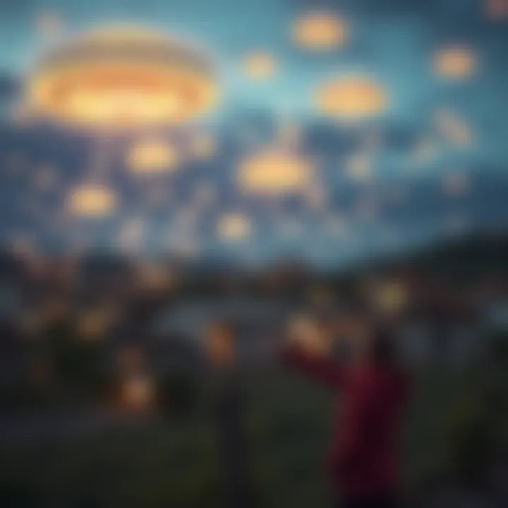 UFO Orbs in Albanian Village Swarms of glowing orbs floating in the sky over a village in Albania, with a person pointing and calling for their mother to see the sight.