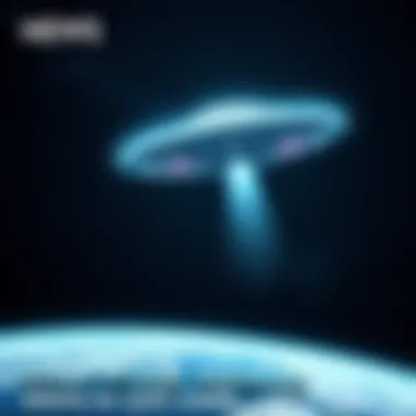 A flying saucer hovering above the Earth with stars in the background