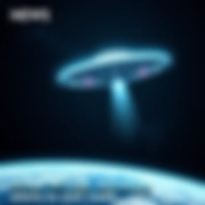 UFO over Earth A flying saucer hovering above the Earth with stars in the background