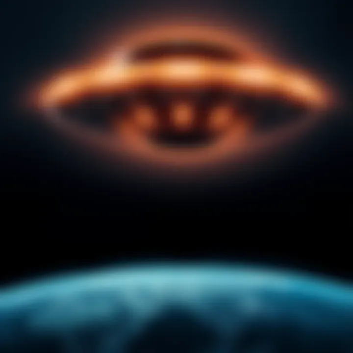 A glowing UFO hovering above Earth with a dark sky in the background, symbolizing protection against destruction.