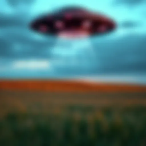 A striking photograph of a UFO hovering above a grassy field taken in 2018