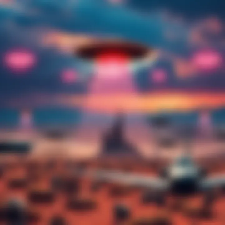 UFO Program Insights A collage of UFOs and military aircraft with a backdrop of Skinwalker Ranch