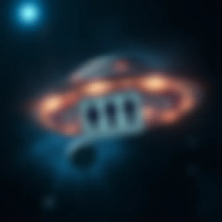 A UFO in space with a humorous restroom sign, depicting extraterrestrial visitors taking breaks