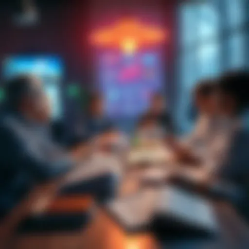 A group of people discussing UFO studies with books and documents about science on the table, showcasing the connection between curiosity and empirical analysis.