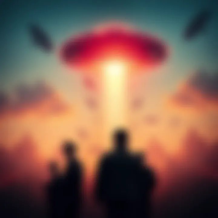 A UFO being intercepted by Chinese authorities in Shandong Province, with a bright object in the sky and officials in the foreground.