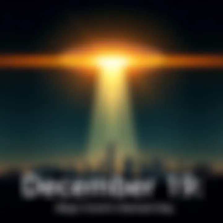 UFO Sighting on December 19 A bright light in the night sky, representing the approach of 3i atlas with a backdrop of stars and a silhouette of a city skyline.