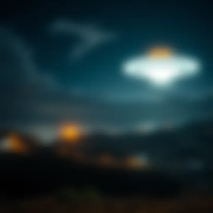 A bright, glowing UFO in the night sky over a Brazilian landscape, with a sense of wonder and connection to the Earth.