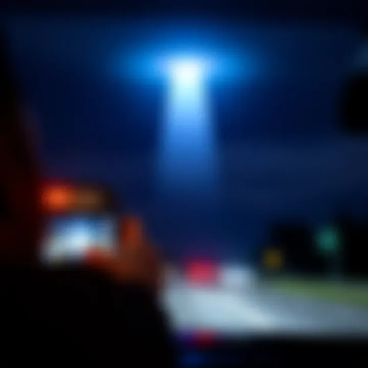 A driver captures a bright light in the night sky while traveling on a highway in Lavonia, Georgia