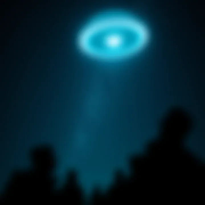 A bright, glowing object moving erratically in a night sky filled with stars, as witnesses look up in awe.