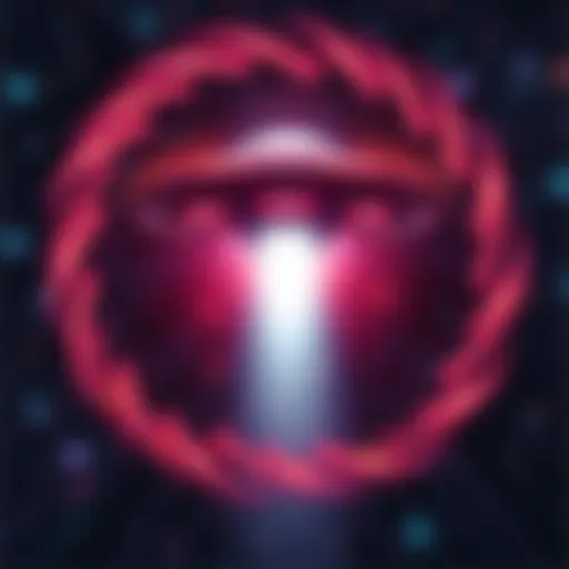 A UFO surrounded by swirling lights representing a time travel vortex, with stars in the background.