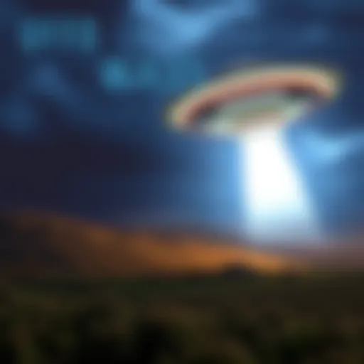 A bright light in the night sky over a rural landscape in West Wales, representing UFO sightings from the 1970s.