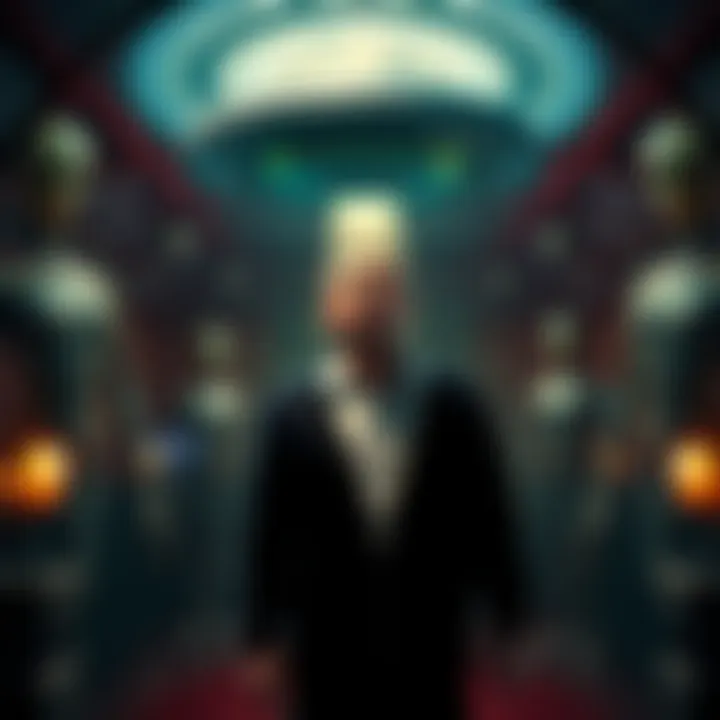 Amaury Rivera standing in a surreal room surrounded by alien beings and a mysterious craft above him