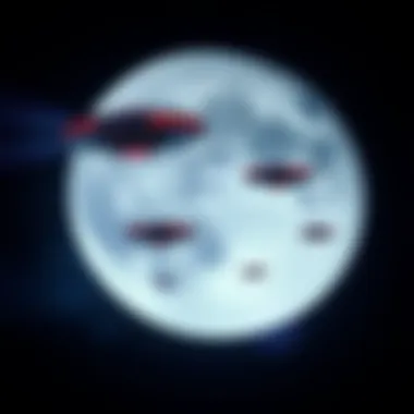 UFOs Near Moon Multiple unidentified flying objects hovering close to the Moon's surface, sparking interest among scientists.