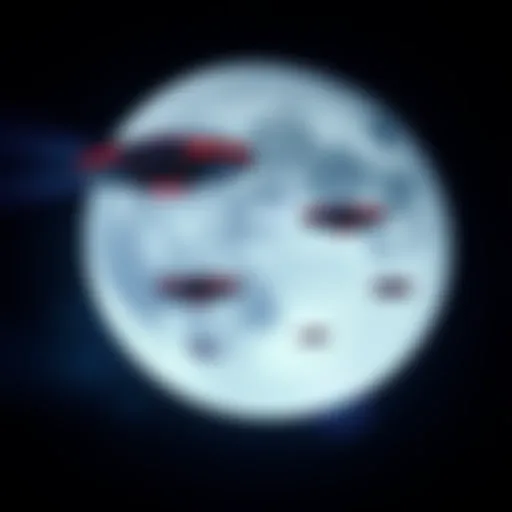 UFOs Near Moon Multiple unidentified flying objects hovering close to the Moon's surface, sparking interest among scientists.