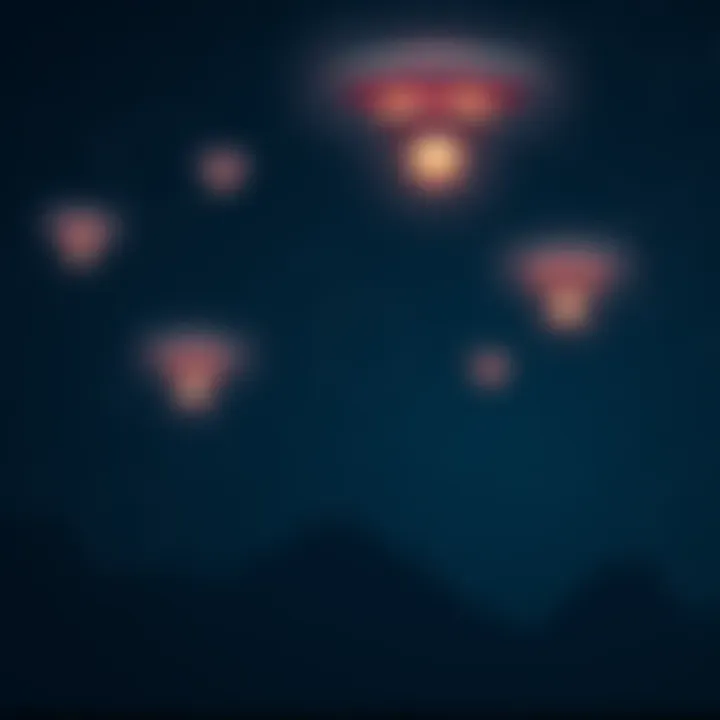 A night sky filled with UFOs that look like bright stars moving peacefully. The scene suggests harmony and unity among all beings.