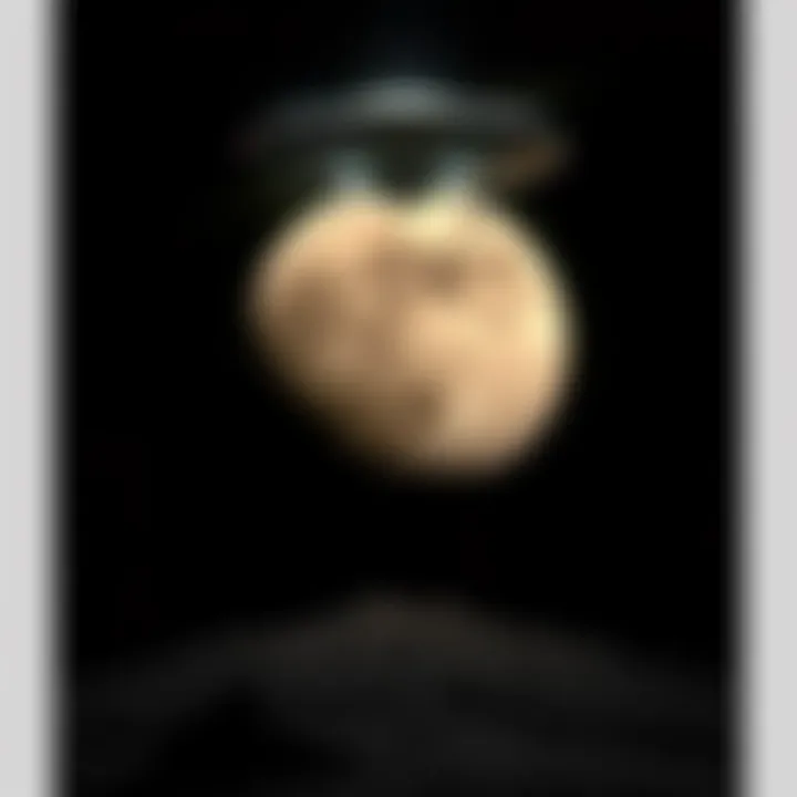 Unidentified flying objects hovering above the moon's surface with a dark background