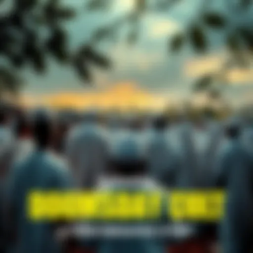 A somber gathering of individuals in white clothing, reflecting on their beliefs amid a rural Ugandan landscape.