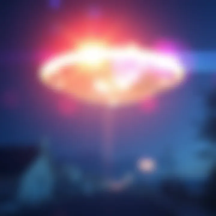 A blurry object in the sky with bright lights, capturing the mystery of UFO sightings in the age of high-definition technology.
