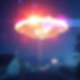 Unclear UFO Sighting A blurry object in the sky with bright lights, capturing the mystery of UFO sightings in the age of high-definition technology.