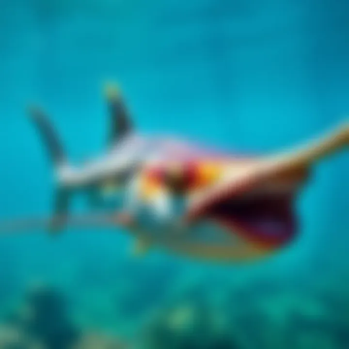 A colorful under-billed swordfish, or eieheraha, with its unique sword-like lower jaw, swimming in clear ocean waters.