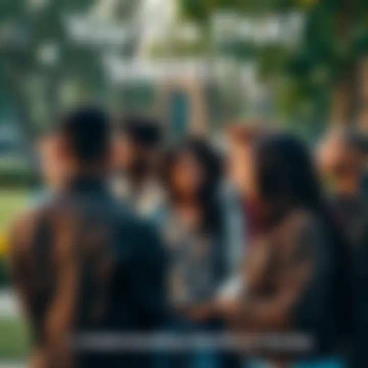 A diverse group of people discussing their identities in a park setting, reflecting various backgrounds and experiences.