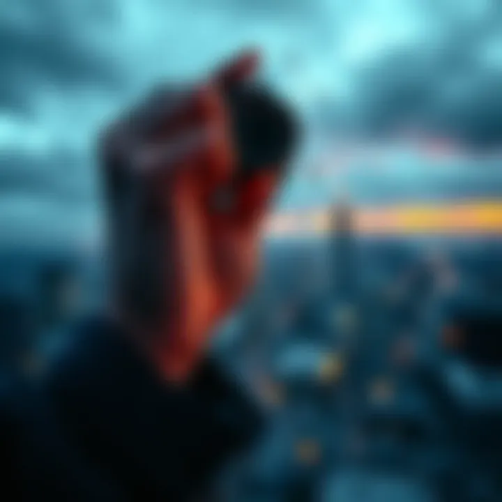 A person looking through a clear glass window, symbolizing clarity and unfiltered perception of reality, with a cityscape in the background.