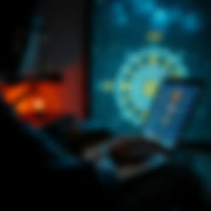 Understanding Astral Chart Person studying their astral chart with a laptop and astrological symbols on the screen