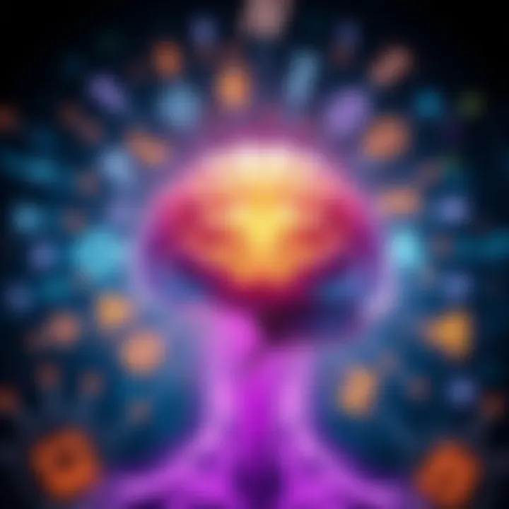 Illustration of a brain with logical symbols and algorithms surrounding it, representing challenges in understanding consciousness.