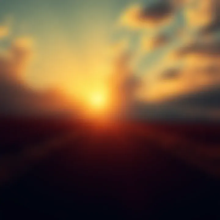 A serene landscape with a sunrise symbolizing hope, showing a path leading toward light representing divine healing instead of punishment, with shadows in the background symbolizing past mistakes.