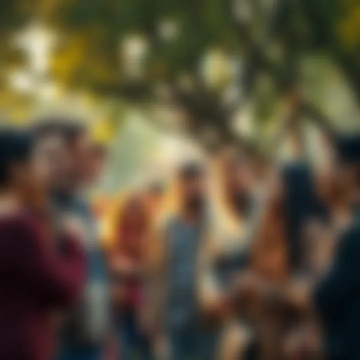 Understanding Human Behavior A group of diverse people interacting in a park, showing varying emotions and expressions
