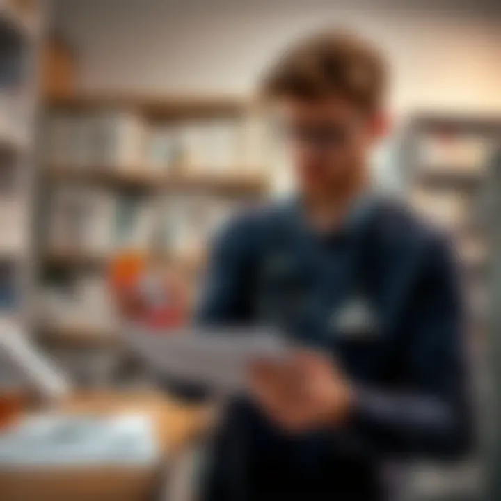 A person holding a prescription bottle while looking at paperwork in confusion