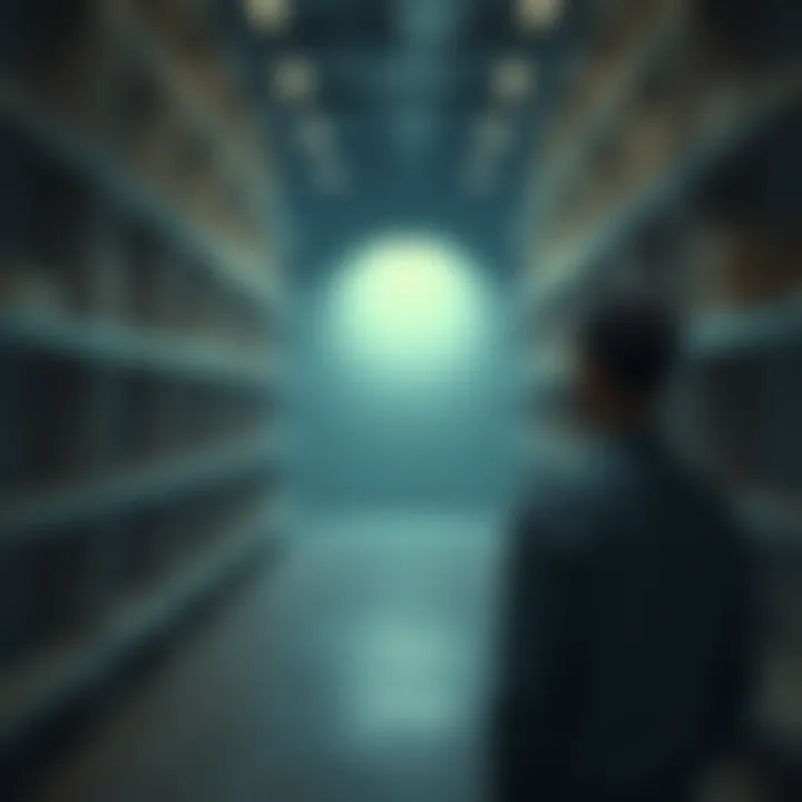 A thoughtful person standing in front of empty shelves, reflecting on the meaning of ownership and freedom.