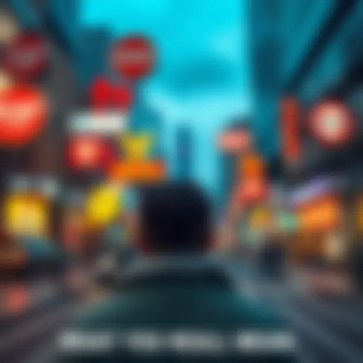 A person observing various signs in a city, reflecting on their meanings and impact on daily life.