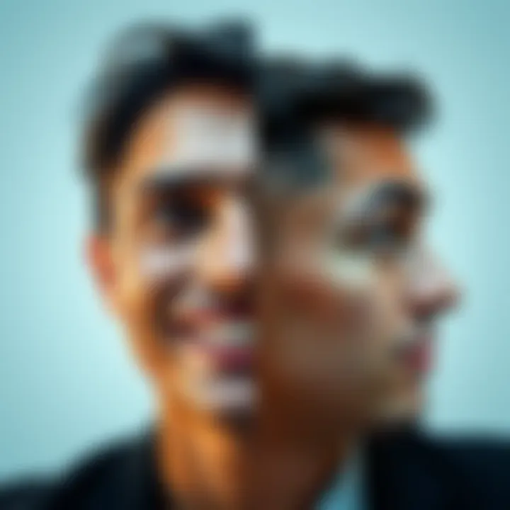 A split image showing a smiling person on one side and a thoughtful expression on the other side, representing the contrast between outward behavior and true character.