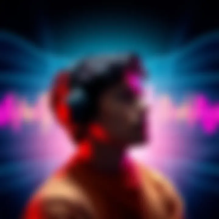 Understanding UG Subs A person listening to audio with headphones, surrounded by sound waves representing different subliminal messages.