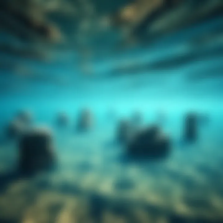 Submerged stone structures resembling ancient monuments in Lake Michigan's waters